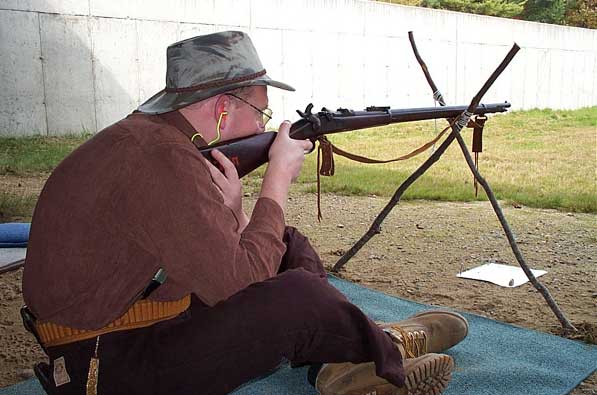 Eric Gibson shooting his original Springfield Trapdoor 1873 Rifle from cross-sticks.