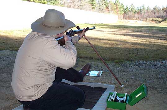 Bruce Mongeon shooting off cross-sticks on his way to winning the Single Shot Sporting Rifle Smokeless Powder class during the Nov. 6, 2004.