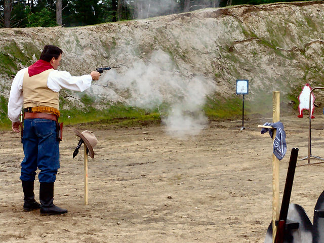 Blasting a rustler at the Merrimack Valley Marauders Shoot in June 2005.