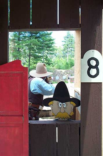Callous Clyde shooting the 2002 NH State Cowboy Action Shooting Championships at Pemi Gulch.