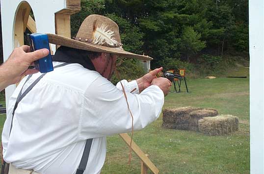 Capt. Morgan Rum shooting pistol at the 2003 SASS Maine State Championships.