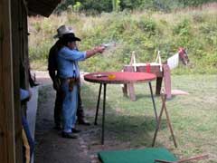 George Silver blazing with his pistol on the sideshoot day at the 2003 NH State SASS Championships.