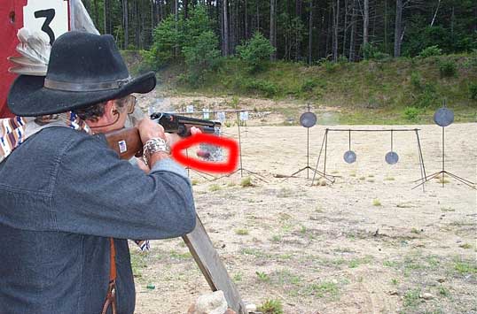 Ejecting a shell from the Winchester 1897 shotgun.